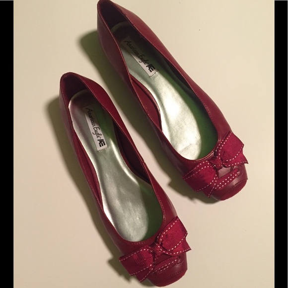 red ballet flats with ribbon